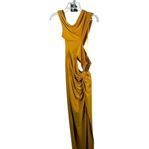 J Lux Label One Shoulder Cutout Maxi Dress Gold Metallic Ring Detail Size L